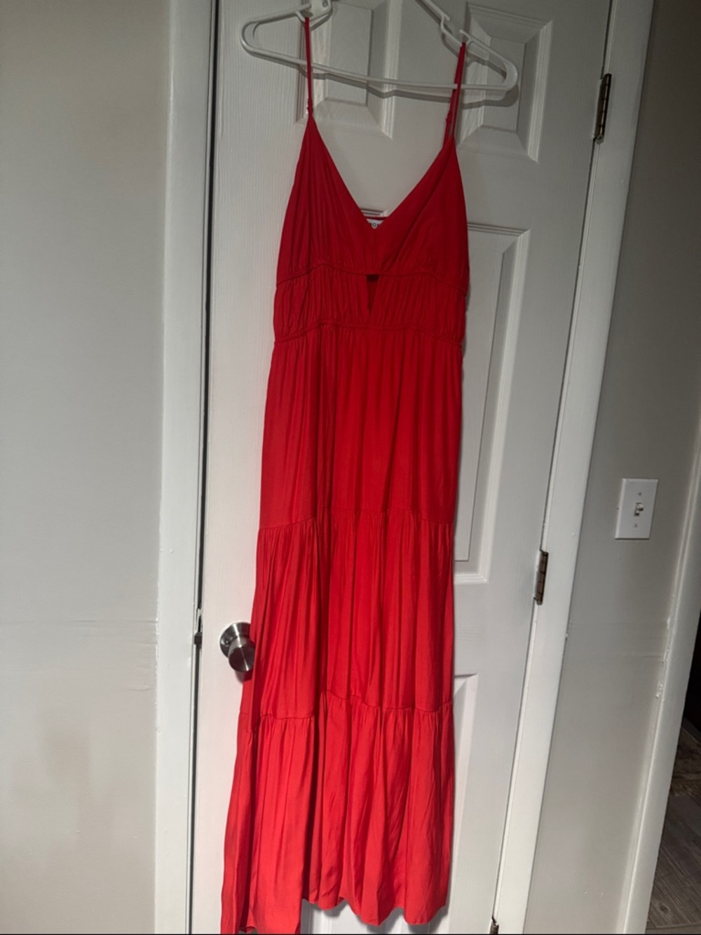 Women's Red Spaghetti-Strap Tiered Maxi Dress